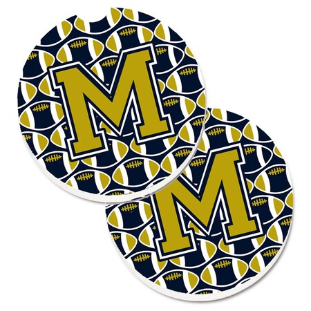 Carolines Treasures Letter M Football Blue and Gold Set of 2 Cup Holder Car Coaster CJ1074-MCARC